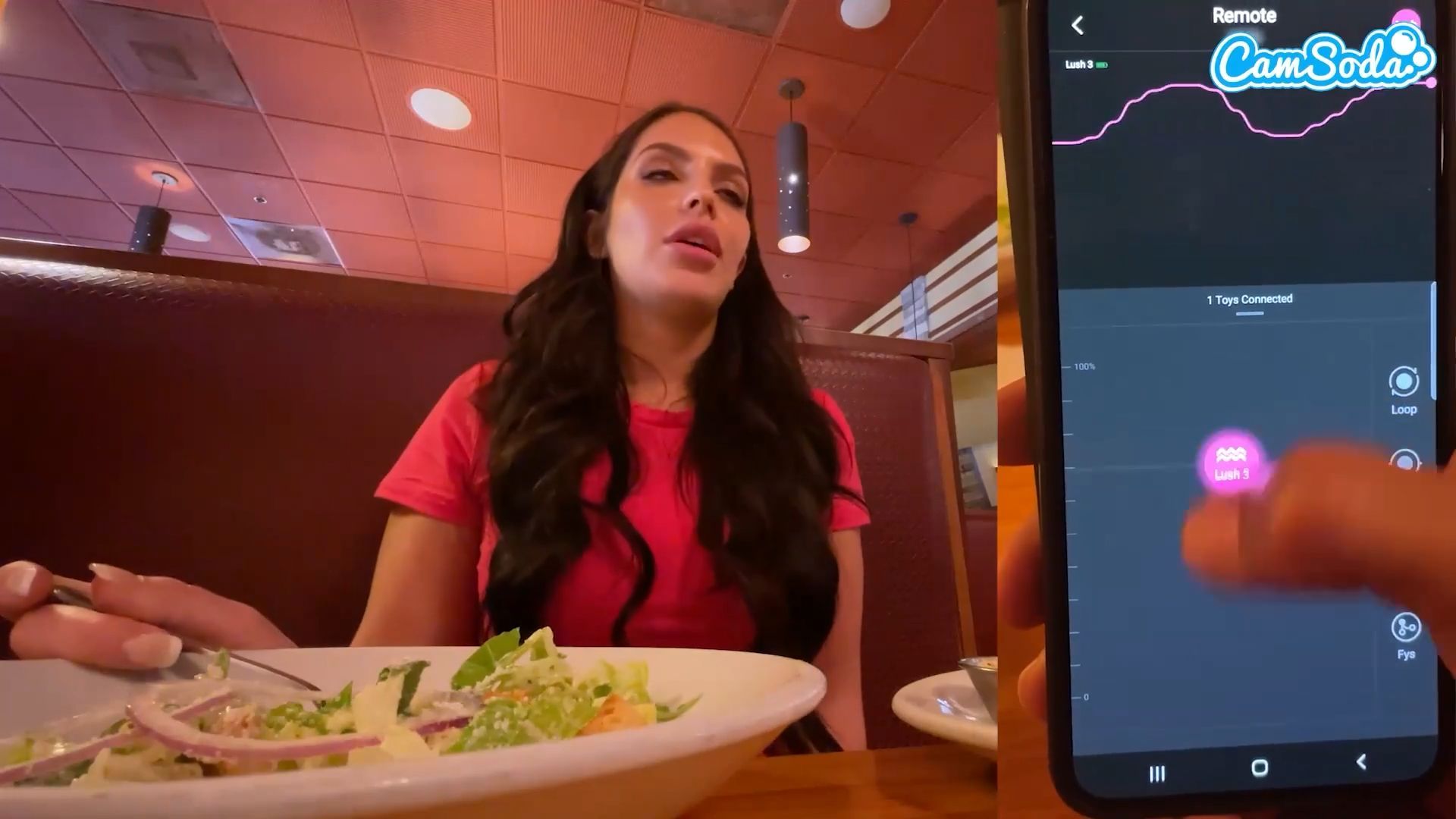 Cumming in public with interactive toy at lunch public female orgasm interactive toy